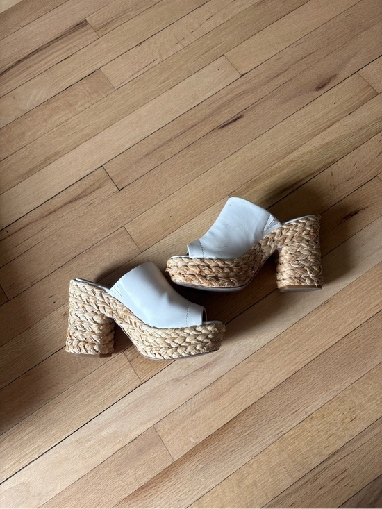 Lulus Shoes - Lulu's White Leather Espadrille Platform Mules